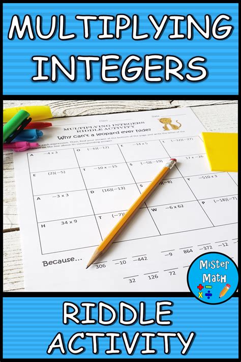 Multiplying Integers Riddle Activity Order Of Operations Elementary