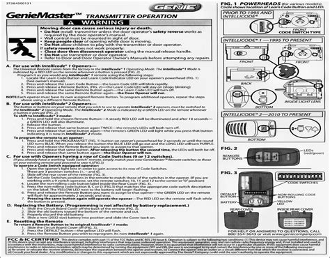 Genie Intellicode Garage Door Opener Manual Swopes Garage