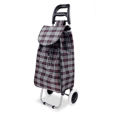 Home Basics Non Woven 2 Wheeled Plaid Rolling Shopping Cart In Black