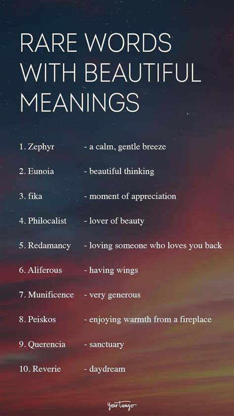 A Poster With Words That Say Rare Words With Beautiful Meaningss In The