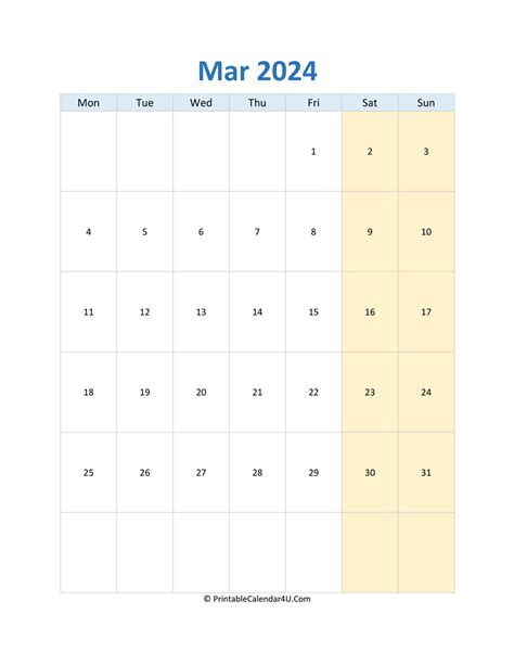 March 2024 Calendar Templates
