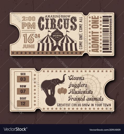 Circus Show Horizontal Tickets Templates Vector Image