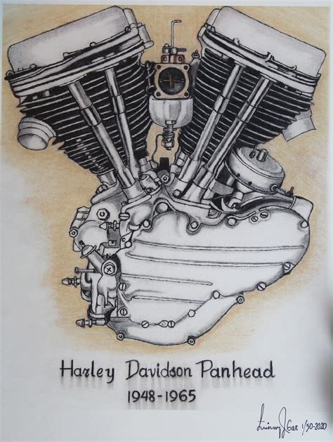 Harley Davidson Panhead Engine Motorcycle Art Print Picture Etsy