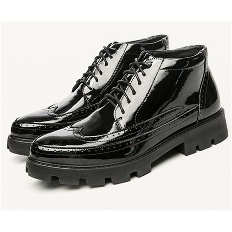 Black Patent Shiny Baroque Lace Up Dappermen Mens Oxfords Shoes Boots