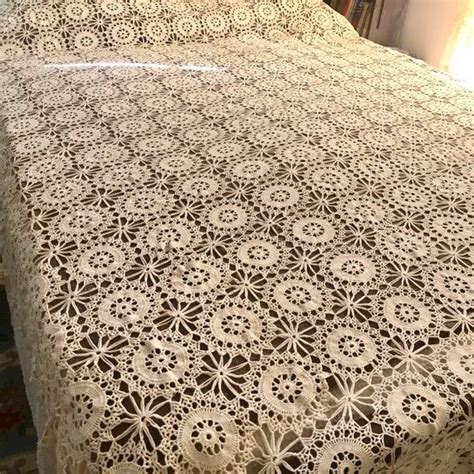 See more ideas about crochet, crochet patterns, knit crochet. Vintage Crochet Bed Coverlet Handmade Ivory Cotton ...