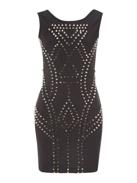 Ax Paris Studded Bodycon Dress In Black Lyst