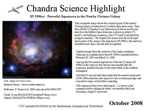 Chandra Science Highlight Sn 1996 Cr Powerful Supernova