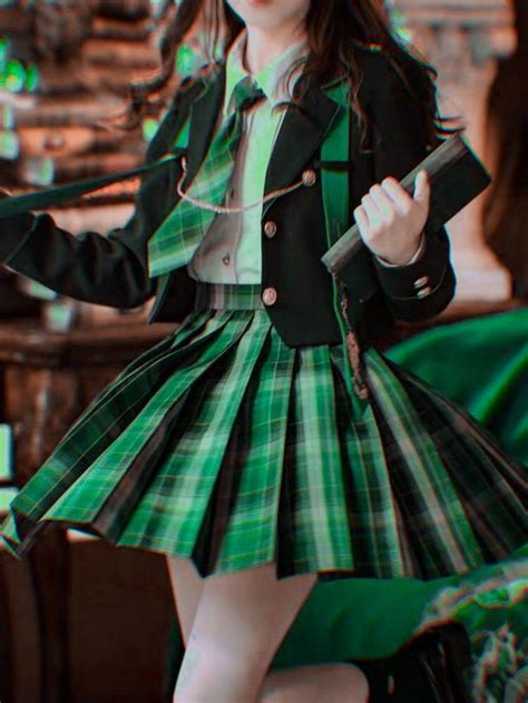 Green Slytherin White Black Theme Rp Hogwarts Uniform
