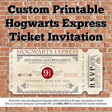 Custom Printable Hogwarts Express Ticket Invitation
