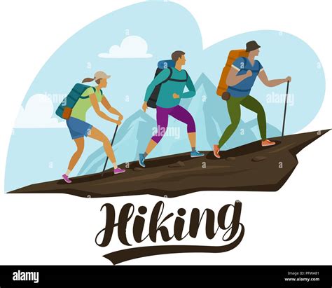 Hiking Trip Climbing People Climb The Mountain Cartoon Vector