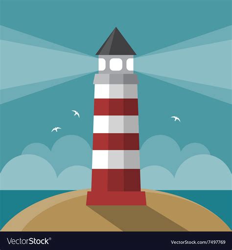 Flat Cartoon Lighthouse Royalty Free Vector Image