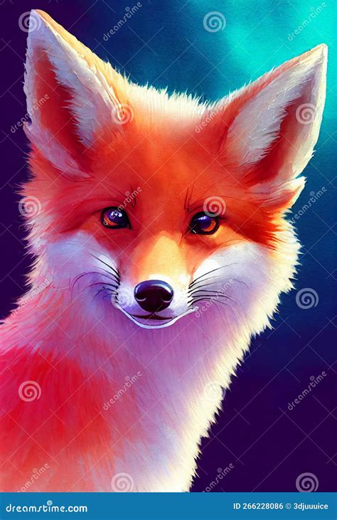 Watercolor Portrait Of Cute Swift Fox Land Animal Stock Illustration