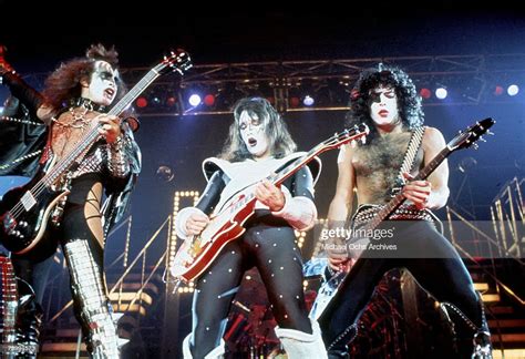 Members Of The Rock And Roll Band Kiss Perform Onstage In Circa 1977