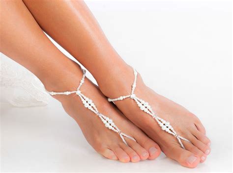 bridal foot jewelry pearl and rhinestone beach wedding barefoot sandals bridal barefoot sandal