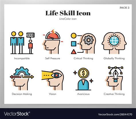 Life Skill Icons Linecolor Pack Royalty Free Vector Image