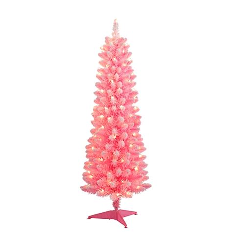 6 Pack 45ft Pre Lit Flocked Fashion Pink Pencil Artificial Christmas