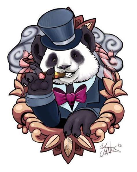 Whether one tries to achieve an i can do it attitude or trying to say yes to life more often, the panda tattoo can help. Traditional panda wearing hat and smoking with cigar tattoo design by Yantus - Tattooimages.biz