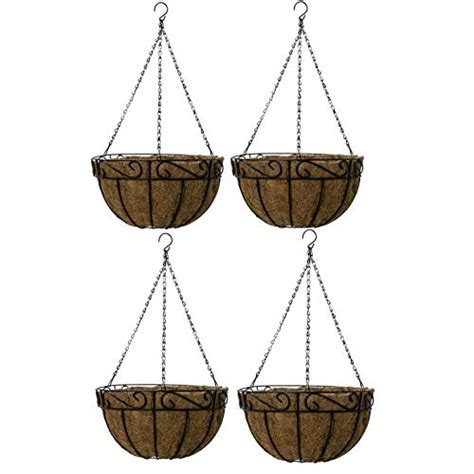 Ashman 4 Pack Metal Hanging Planter Basket With Coco Coir Liner Round