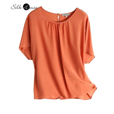 Silk Round Neck Short Sleeve T Shirt Womens Mulberry Silk Solid Color