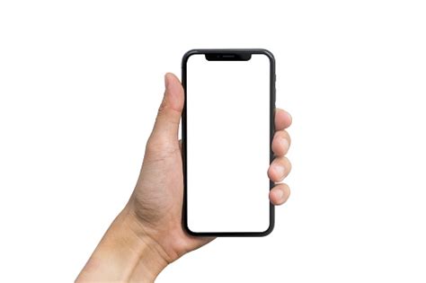 Mans Hand Shows Mobile Smartphone With White Screen In Vertical
