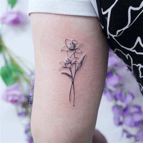 Dainty Delicate Lily Outline Tattoo By Charlotteglatttattoos