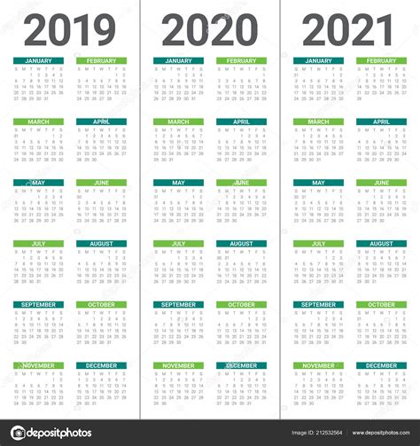 Jahr 2019 2020 2021 Kalendervektordesign Vorlage Einfaches Und Sauberes