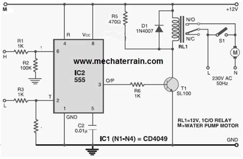 This circuit is built using timer ne555, inverter buffer cmos ic this circuit of this project is simple, economical and versatile. Automatic Water Level Controller | MechaTerrain