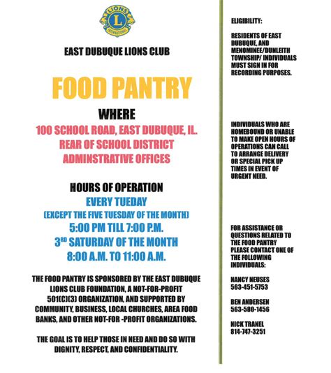 The food pantry is open monday through friday from 8 am to 4:30 pm, excluding holidays. Food Pantry | City of East Dubuque
