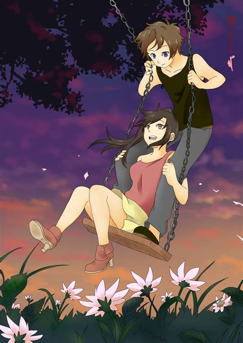 Anime Couple Swing Sunset
