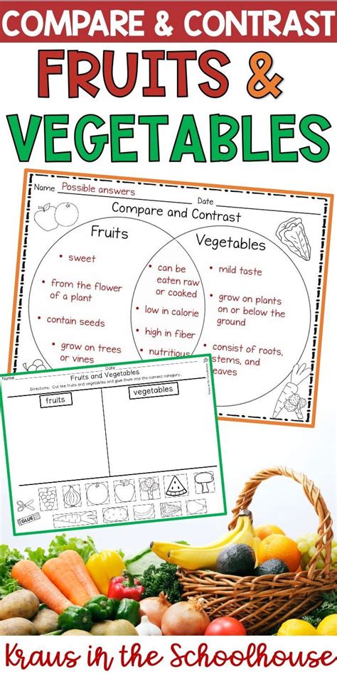 Compare And Contrast Fruits And Vegetables Worksheets And Activity Sheets