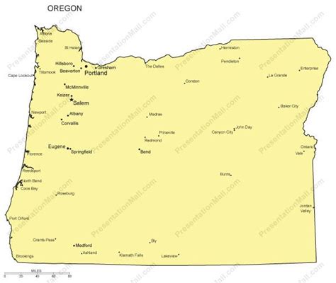 Oregon Outline Map With Capitals And Major Cities Digital Vector