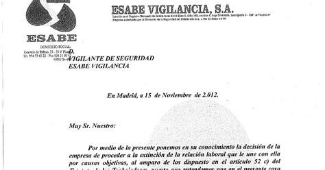 El Mundo Del Vigilante Esabe Carta Despido Objetivo 15 Noviembre 2012