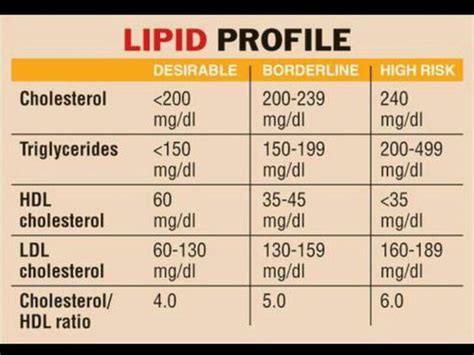 Lipid Profile Chart Triglycerides Hdl Ldl And Total Cholesterol