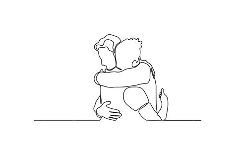 Premium Vector Continuous Line Drawing Of Two People Hugging Each Other A Couple Hugging Each