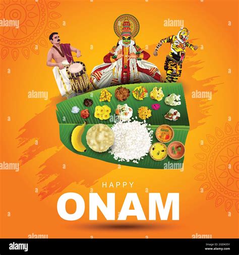 Happy Onam With Kathakali And Kerala Traditional Food Use For Poster