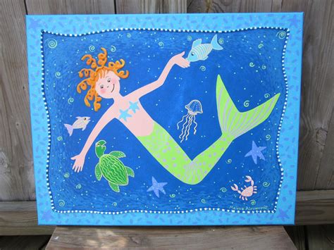 Original Whimsical Mermaid Painting With Raised Edge Etsy