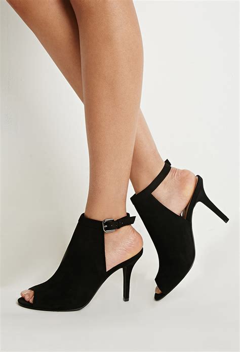 Lyst Forever 21 Faux Suede Peep Toe Pumps In Black
