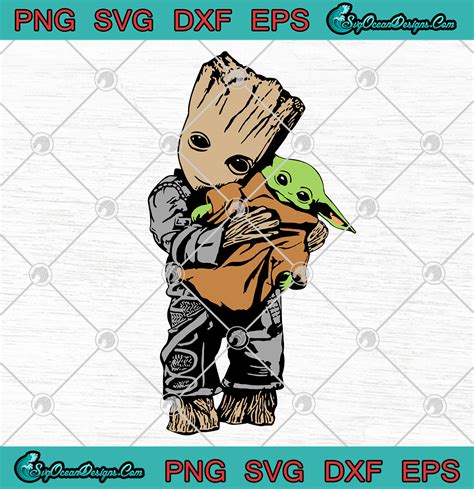 Baby Groot Hug Baby Yoda Svg Star Wars The Mandalorian Svg Png Eps Fxf