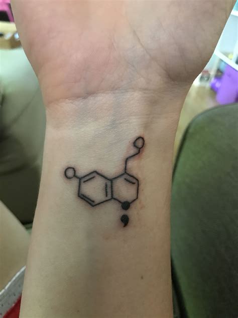 The semicolon tattoo was popularized by amy bleuel, the founder of project semicolon who unfortunately lost her mental health battle in 2017 at the age of 31. Serotonin semicolon tattoo | Semicolon tattoo, Molecule ...