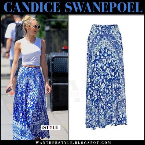 Candice Swanepoel In Blue Floral Print Maxi Skirt In Ny On May 17 I