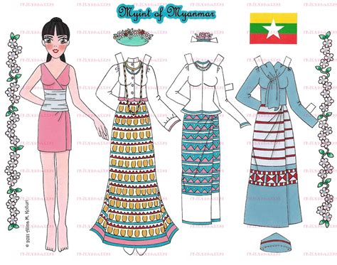 Costumes From Myanmar Burmese Girl Printable Paper Doll Digital