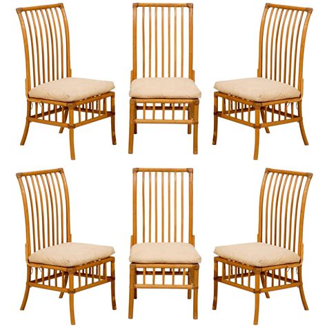 Lovely Set Of Six Vintage Rattan High Back Dining Chairs At 1stdibs