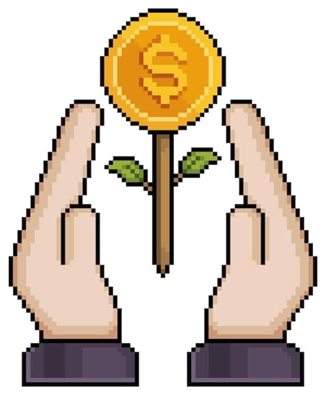 Premium Vector Pixel Art Hands Holding Money Plant Vector Icon For