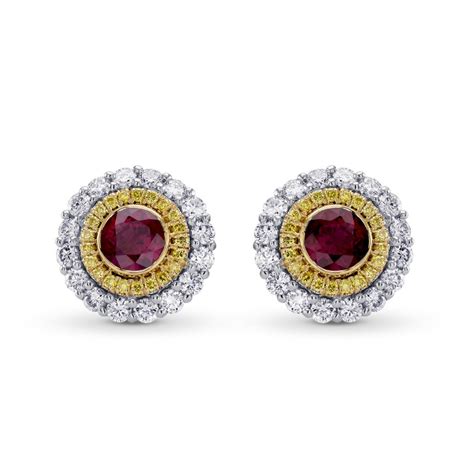 Ruby And Fancy Intense Yellow Diamond Halo Earrings Sku 304007 163ct Tw