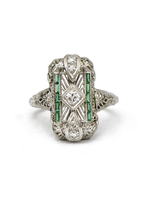 Art Deco Diamond And Emerald Ring Sandlers Diamonds And Time Columbia