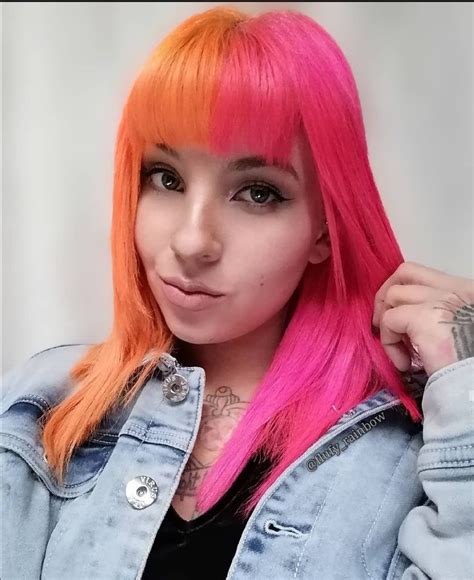 Neon Orange Neon Pink Haircolor Splits Dye Beauty Fashion Hair