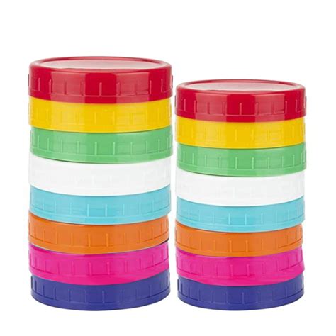 16 pack colored plastic mason jar lids 8 wide mouth and 8 regular mouth ball mason lids anti slip