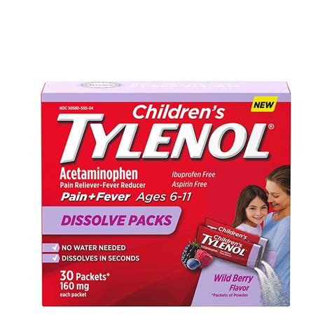 Childrens Tylenol Acetaminophen Dissolve Packets Wild Berry 30 Ct