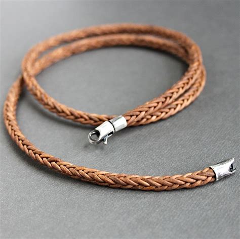 Square Braid Leather Cord Necklace Sterling Silver Clasp Etsy