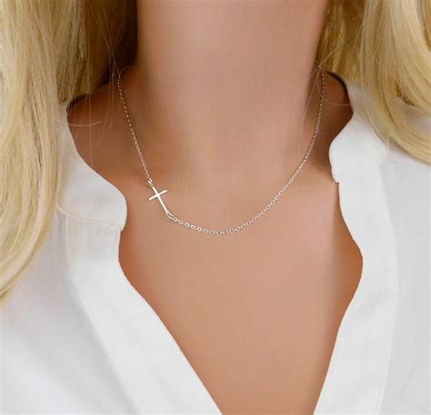 Cross Necklace For Women Sterling Silver Sideways Cross Etsy